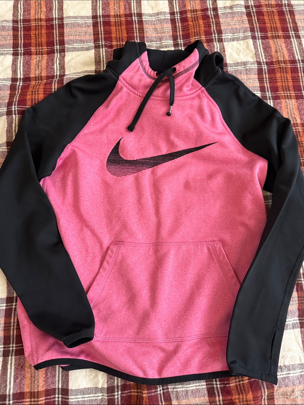 Nike Pink and Black Raglan Swoosh Hoodie